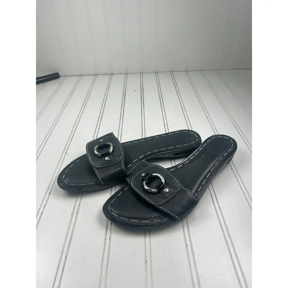 Cole Haan Black Leather Comfort Slip On Slides Sandals Women's Size 9.5